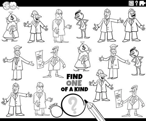 One of a kind task with comic businessmen coloring book page Stock Illustration