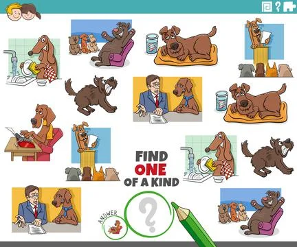 One of a kind task with funny cartoon dogs Stock-Illustration