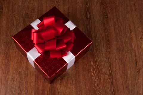 One large red gift box top view Stock Photos