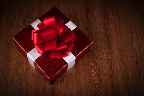 One large red gift box top view Stock Photos