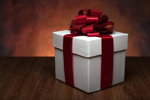 One large white gift box on the wood table 库存照片