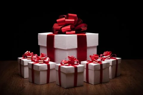 One large white gift box with small gift boxes Stock Photos