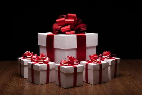 One large white gift box with small gift boxes Stock Photos