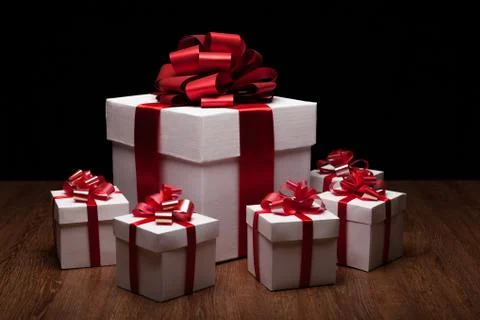 One large white gift box with small gift boxes Stock Photos