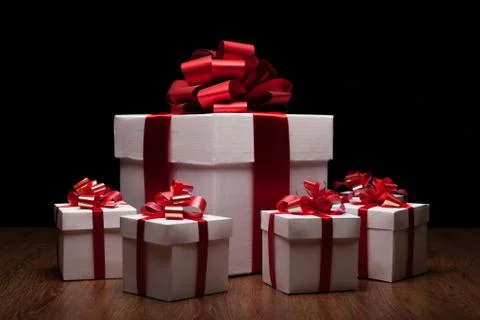 One large white gift box with small gift boxes Stock Photos