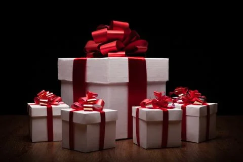 One large white gift box with small gift boxes Foto stock