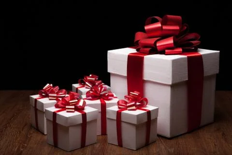 One large white gift box with small gift boxes Stock-Fotos
