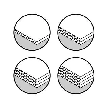 One layer of corrugated cardboard, two layers, three-layer and four-layer. .. 库存插图