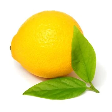 One lemon macro with leaves isolated on white background Stock Photos