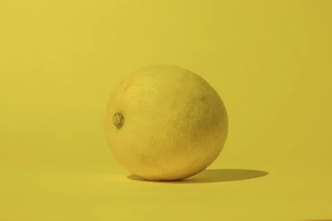 One lemon on yellow background. Front view. Stock Photos