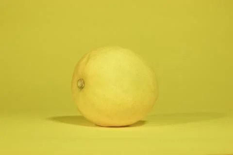 One lemon on yellow background. Front view. Stock Photos