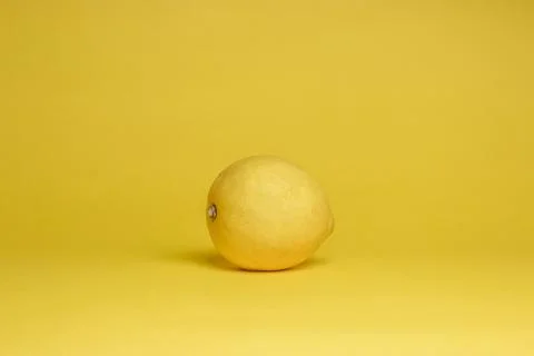One lemon on yellow background. Front view. Stock Photos