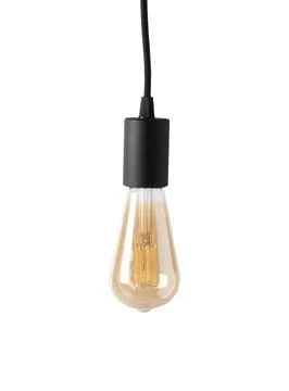One light bulb hanging isolated on white Foto stock