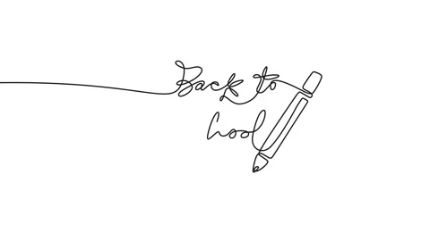 One line animation of back to school handwritten words with note book and pencil Stock Footage 227528556