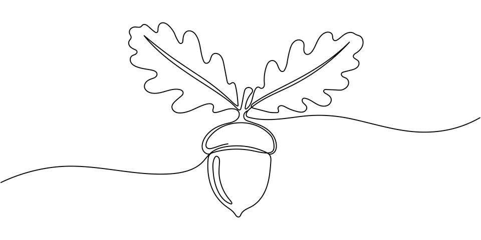 One line art acorn. Single line art. Autumn theme background Editable stroke Stock Illustration