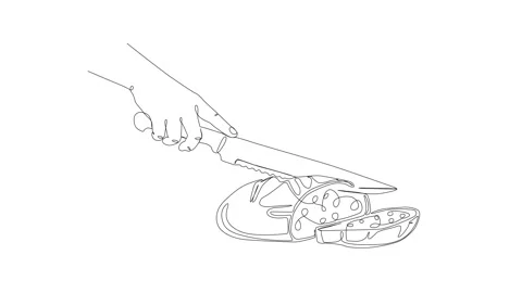 One Line Art Animation of Hand Cutting Bread with Knife Stock Footage 317364007