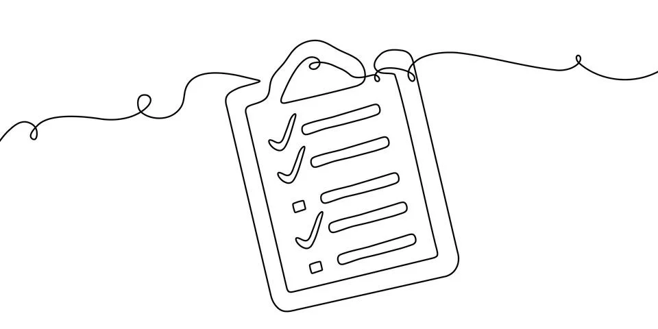 One line art document continuous icon list illustration single check clipboard Illustrazione stock
