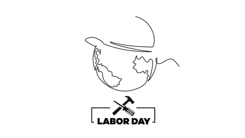 One Line Art Drawing Animation with Safety Helmet on Earth, Labor Day Concept Stock Footage 273745853