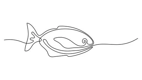 One line art Fish design silhouette. Hand drawn outline Logo or minimalist st Stock Illustration