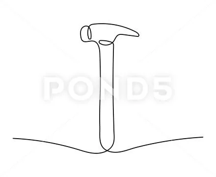 One line art hammer isolated on white background. Carpentry equipment ...