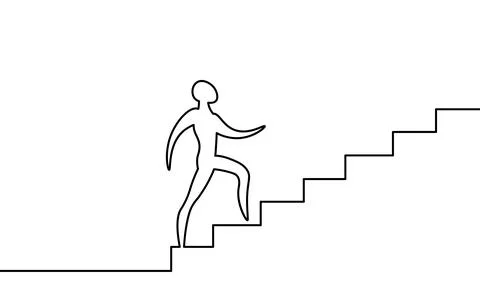 One line art man step up stairs. Road to success teamwork career progress Stock-Illustration