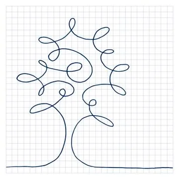 One line art. Tree. Hand drawn vector illustration. Stock Illustration