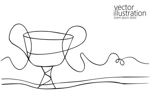 One line art of winners cup with two handles. Ink sketch drawing Illustration
