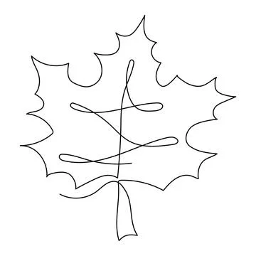 One line Autumn Leaf. Continuous drawing of maple tree part. Simple minimalis Stock Illustration
