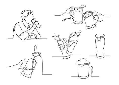 One line beer set Stock Illustration