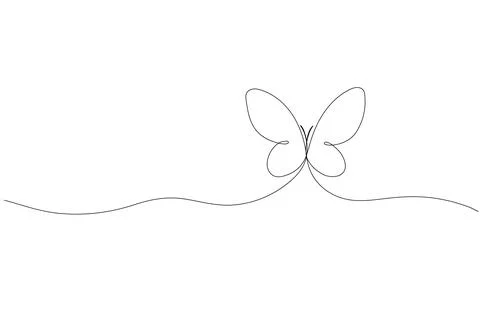 One line butterfly. Outline vector insect. Continuous single hand drawn sketch Illustrazione stock
