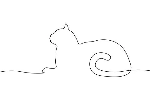 One line cat element. Black and white monochrome continuous single line art Stock-Illustration