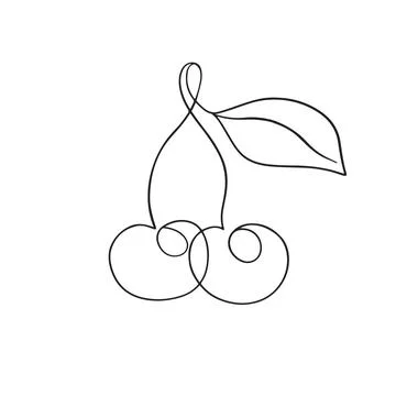 One line cherry drawing, isolated on white Stock Illustration