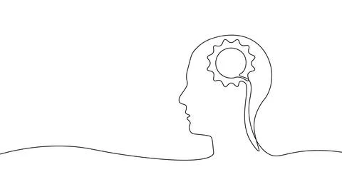 One line coaching session problem solution concept. Creative idea mindset line Stock Illustration