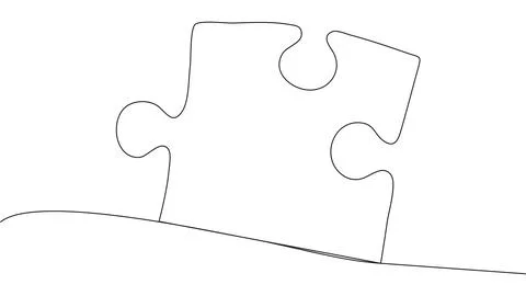 One line connecting puzzle pieces in one continuous line. Puzzle element. Stock Illustration