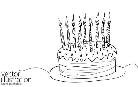 One line continuous birthday cake with candle symbol concept. Silhouette of Stock Illustration