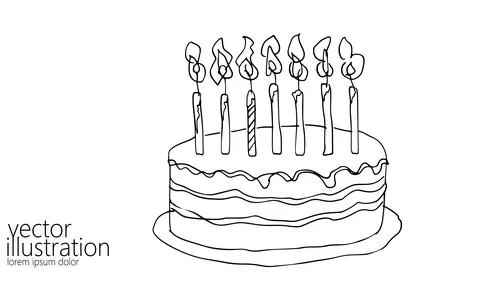 One line continuous birthday cake with candle symbol concept. Silhouette of Stock-Illustration