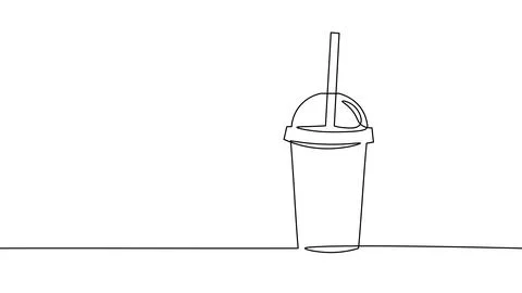 One line continuous cardboard paper cup symbol concept. Silhouette of fast food Stock Illustration