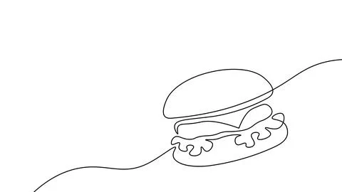 One line continuous cheeseburger symbol concept. Silhouette of fast food Stock Illustration