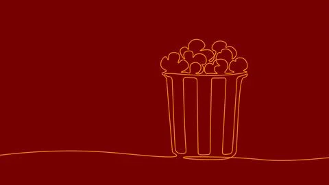 One line continuous cinema popcorn symbol concept. Silhouette of dessert holiday Stock Illustration