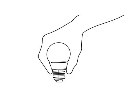 One line continuous draw  with hand holding light bulb. Vector illustr Foto stock
