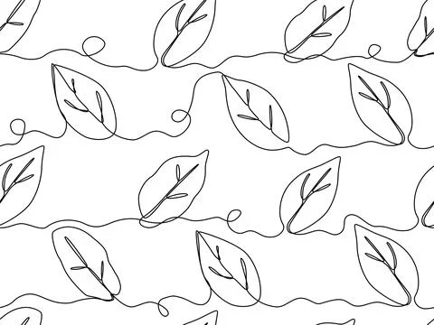 One line continuous drawing of botanical tree leaf in seamless pattern Illustrazione stock