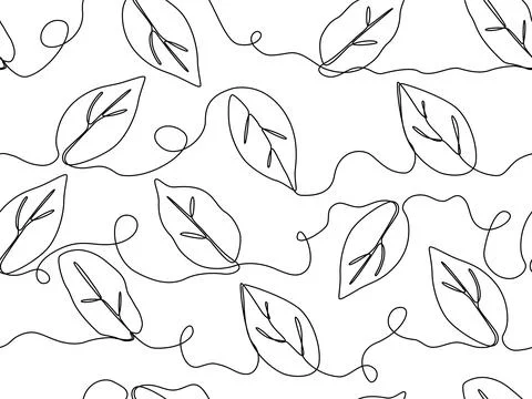 One line continuous drawing of botanical tree leaf in seamless pattern Illustrazione stock