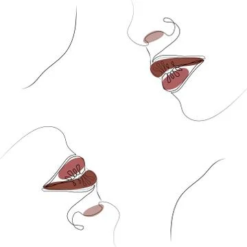 One line continuous drawing two faces. Modern minimalism art, aesthetic contour Stock Illustration