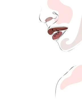 One line continuous drawing woman's face. Modern minimalism art, aesthetic Stock Illustration