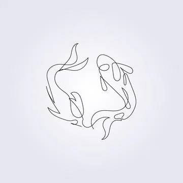 One line continuous fish art logo icon drawing symbol template background tem Stock Illustration