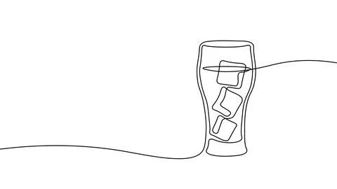 One line continuous glass of cola ice symbol concept. Silhouette of cold Illustrazione stock