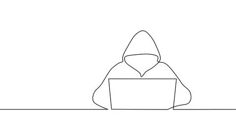 One line continuous hacker cyber security symbol concept. Silhouette online bank Stock Illustration