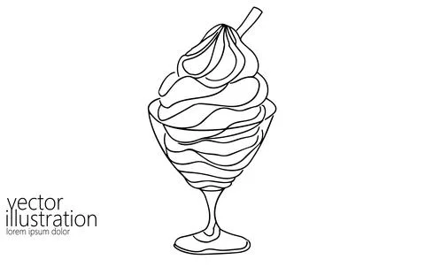 One line continuous ice-cream in a bowl symbol concept. Silhouette of dessert Stock-Illustration