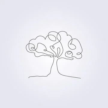 One line continuous oak tree sketch vector illustration design, nature Stock Illustration