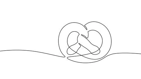 One line continuous pretzel bakery symbol concept. Silhouette bread salty German Stock-Illustration